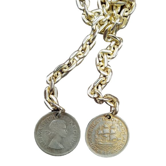 Vintage Queen Elizabeth Regina Coin Belly Chain Belt 1960 South Africa Necklace - Picture 3 of 6